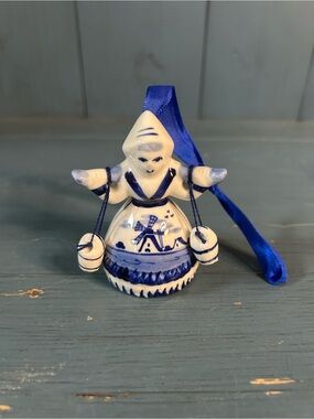Blue and White Ceramic Holiday Ornament - Dutch Girl Design
